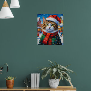 Festive Christmas Cat in Santa Hat Poster