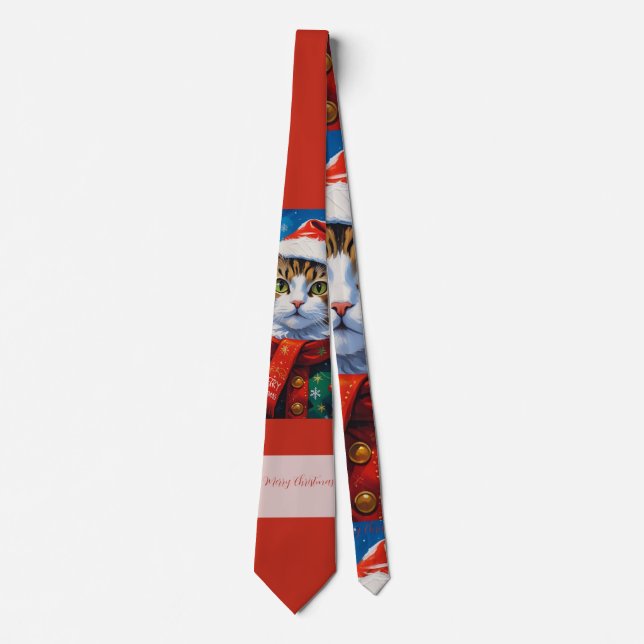 Festive Christmas Cat in Santa Hat Tie (Front)