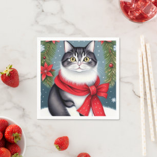 Festive Christmas Cat Napkin