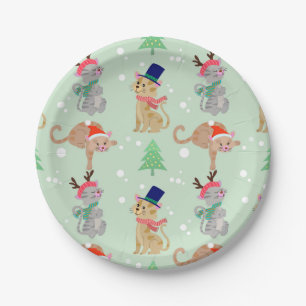 Festive Christmas Cats in Hats Design Paper Plate
