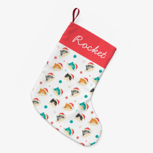 Festive Christmas Cats Pattern Personalised Small Christmas Stocking