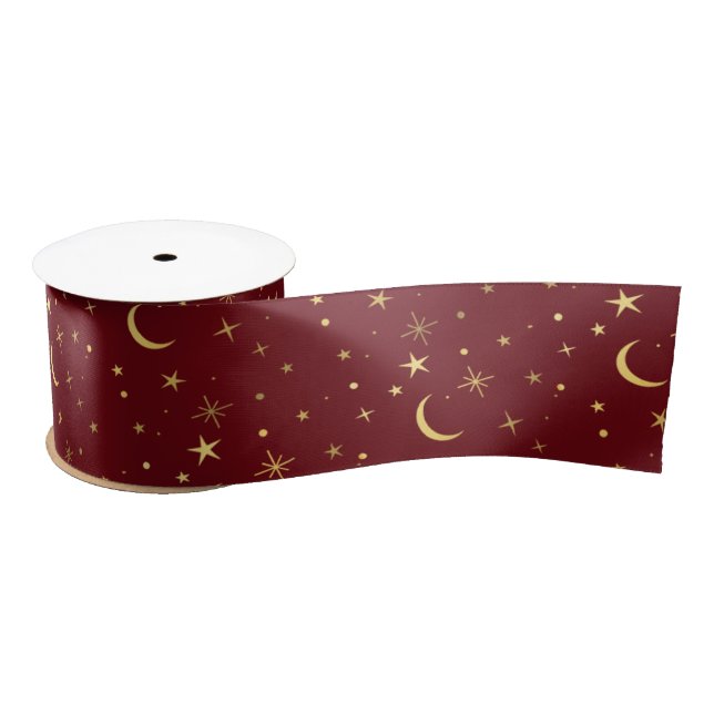 Festive Christmas Celestial Moon & Stars  Satin Ribbon (Spool)