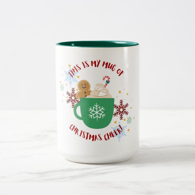 Festive Christmas Cheer Mug with Gingerbread Man a (Center)