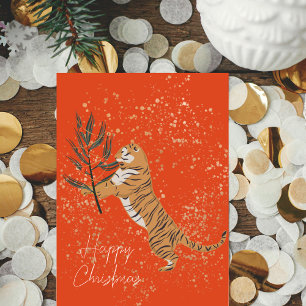 Festive Christmas Cheetah with Gold Accents Photo Holiday Card