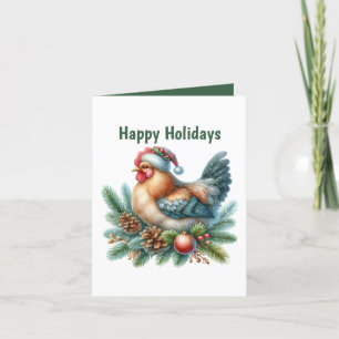 Festive Christmas chicken customisable Holiday Card