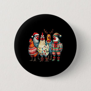 Festive Christmas Chickens Hat Lights Farm Animal 6 Cm Round Badge