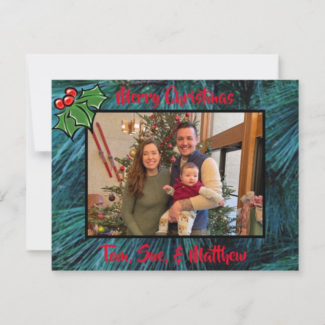 Festive Christmas classic rustic holly leaves pine Card (Front)