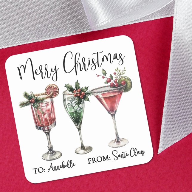 Festive Christmas Cocktail Gift Tag Sticker (Festive Christmas Cocktail Gift Tag Sticker)