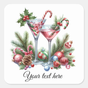 Festive Christmas cocktails add text Square Sticker