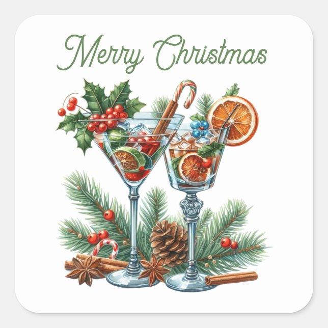 Festive Christmas cocktails add text  Square Sticker (Front)