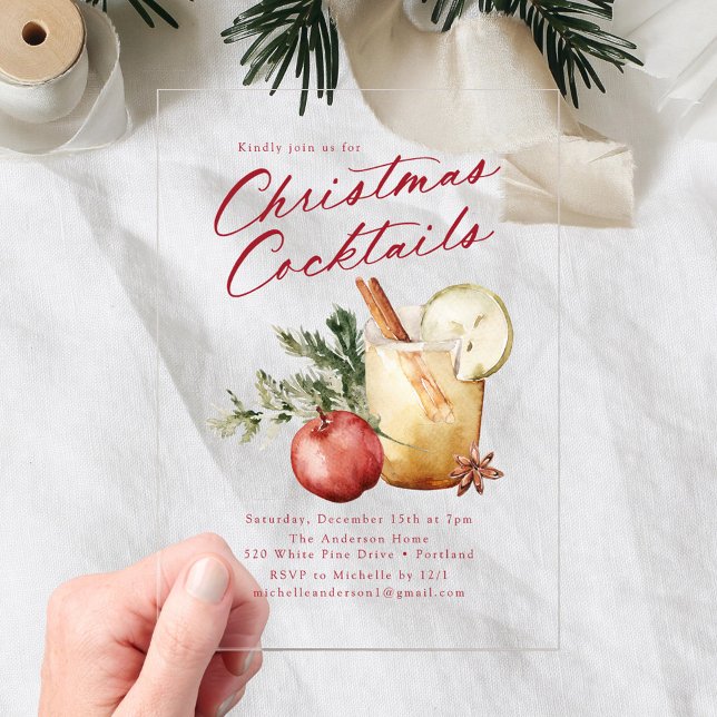 Festive Christmas Cocktails Holiday Party Acrylic Invitations (Creator Uploaded)