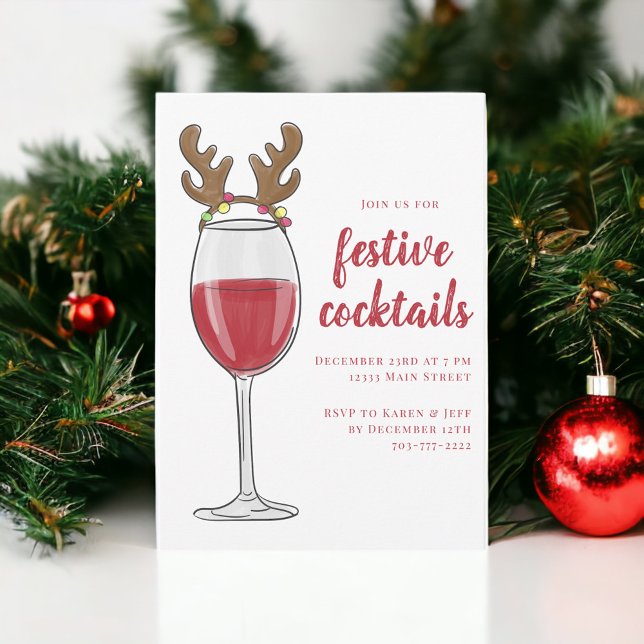 Festive Christmas Cocktails Holiday Party Reindeer Invitation (Creator Uploaded)