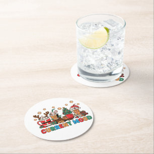 Festive Christmas Coffee Cups With Playful Designs Round Paper Coaster