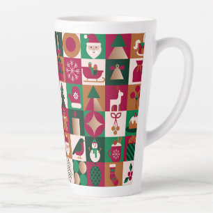 Festive Christmas Collage Of Gifts, Trees, Ornamen Latte Mug