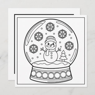 Festive Christmas coloring snowman snow globe Holiday Card