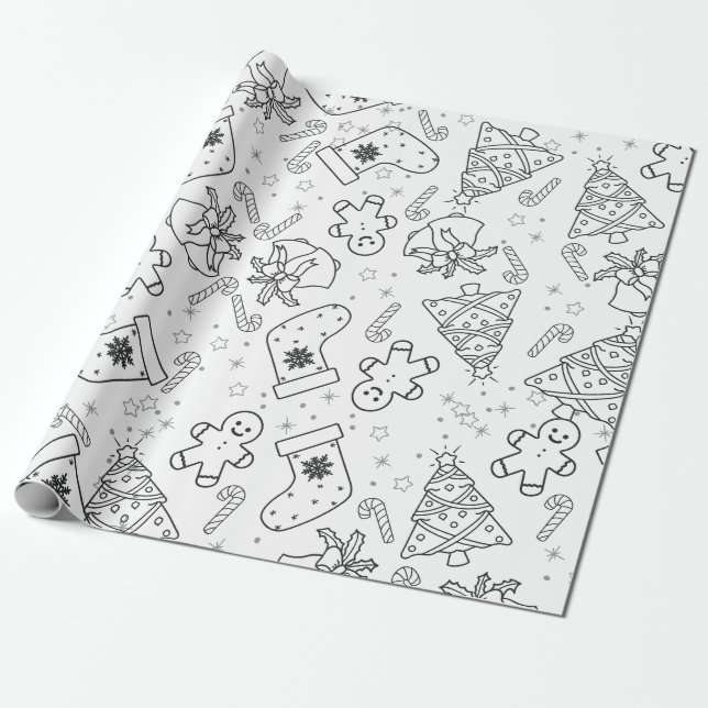 Festive Christmas Coloring Wrapping Paper (Unrolled)