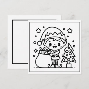 Festive Christmas colouring elf Holiday Card