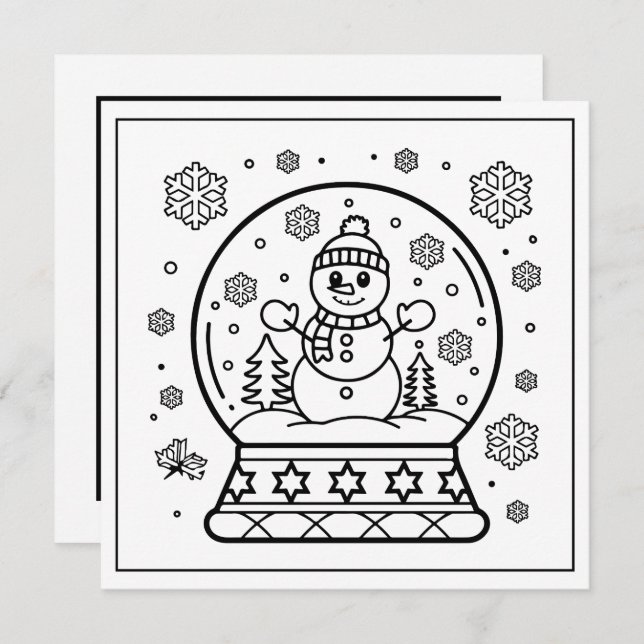 Festive Christmas colouring snowman snow globe Holiday Card (Front/Back)