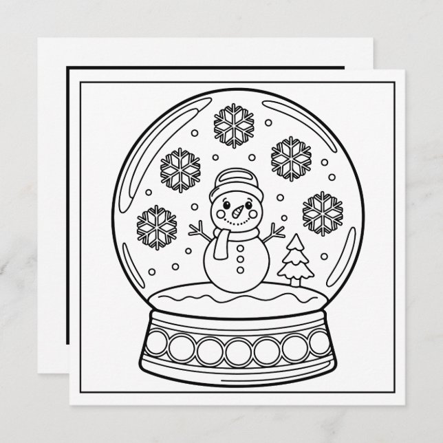 Festive Christmas colouring snowman snow globe Holiday Card (Front/Back)