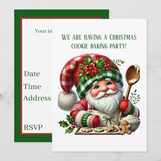 Festive Christmas cookie baking party gnome Invitation (Front/Back)