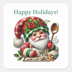 Festive Christmas cookie baking party gnome Square Sticker