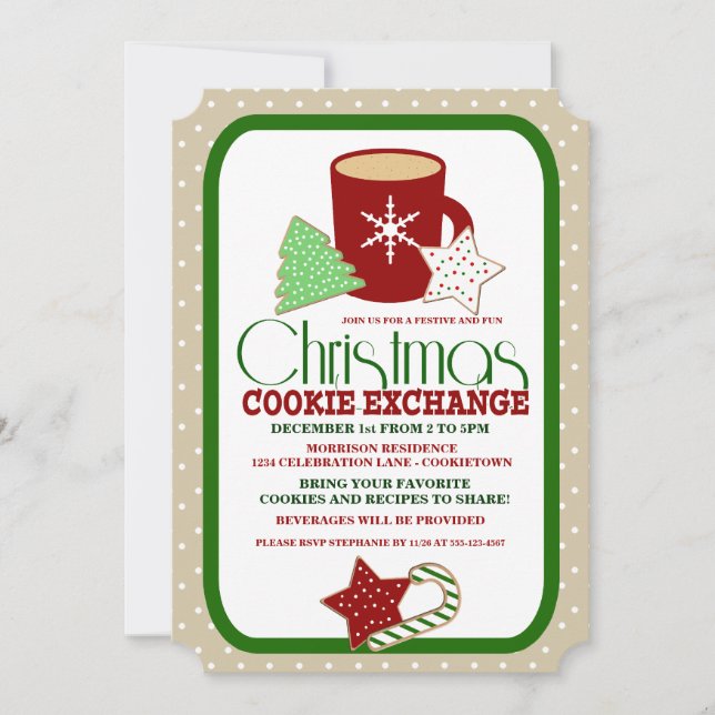 Festive Christmas Cookie Exchange Party Invitation (Front)