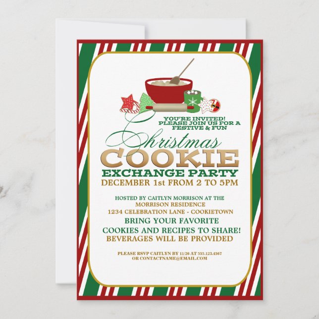 Festive Christmas Cookie Exchange Party Invitation (Front)