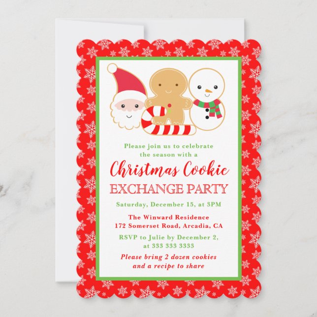 Festive Christmas Cookies Exchange Party Invitation (Front)