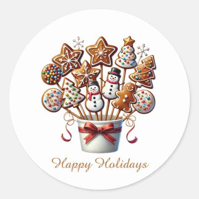 Festive Christmas cookies Happy Holidays Classic Round Sticker (Front)