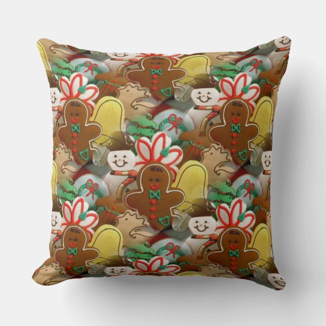 Festive Christmas Cookies Pattern Throw Pillow (Front)