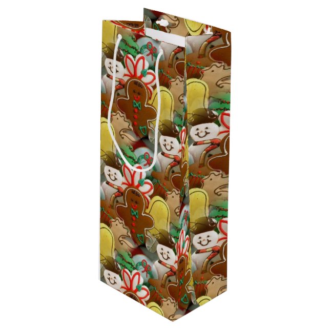 Festive Christmas Cookies Pattern Wine Gift Bag (Front Angled)