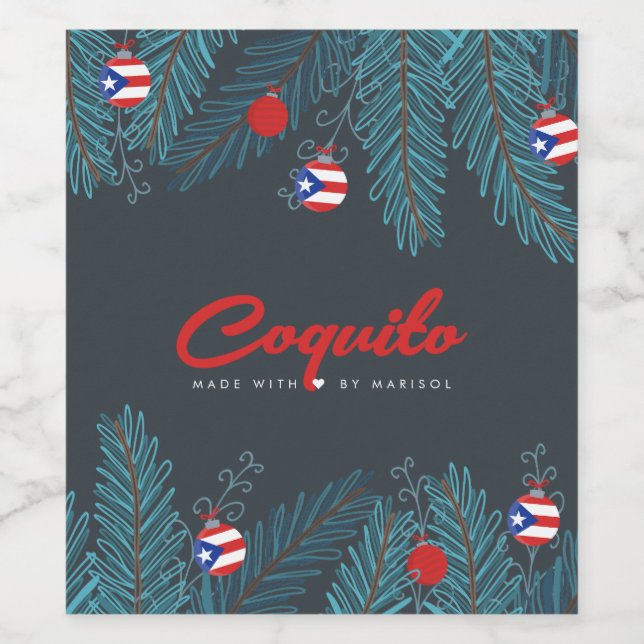 Festive Christmas Coquito Puerto Rican Wine Label (Single Label)
