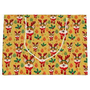 Festive Christmas Corgi Dog Large Gift Bag