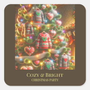 Festive Christmas Cosy Bright Heart Custom Square Sticker