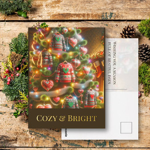 Festive Christmas Cosy Bright Heart Foil Holiday Postcard