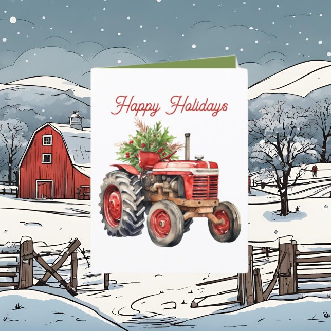 Festive Christmas country tractor watercolor Holiday Card (Creator Uploaded)