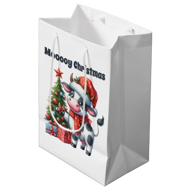 Festive Christmas cow add text  Medium Gift Bag (Front Angled)
