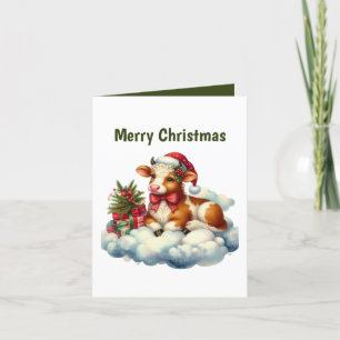Festive Christmas cow customisable Holiday Card
