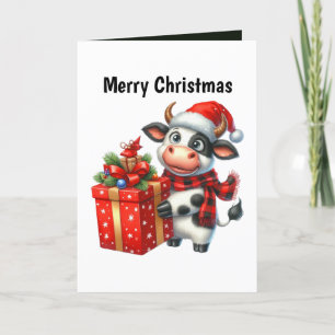 Festive Christmas cow customisable Holiday Card