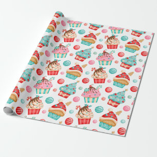 Festive Christmas Cupcakes and Christmas Candy Wrapping Paper