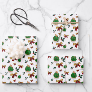 festive Christmas cupcakes bows tiled pattern Wrapping Paper Sheet