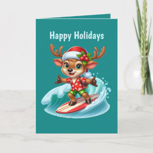 Festive Christmas customisable beach reindeer Holiday Card
