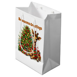Festive Christmas customisable giraffe Medium Gift Bag