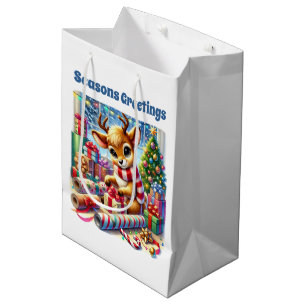 Festive Christmas customisable wrapping reindeer  Medium Gift Bag