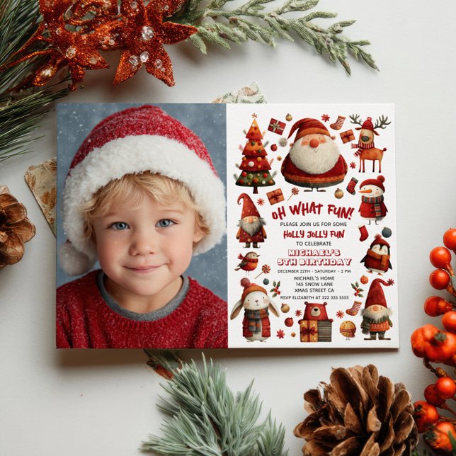 Festive Christmas Cute Kids' Birthday Party Photo  Invitation (Creator Uploaded)