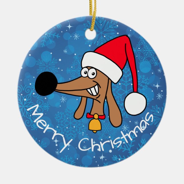 Festive Christmas Dachshund Dog Ceramic Tree Decoration (Front)