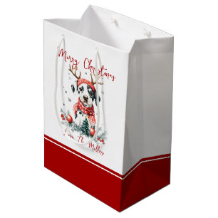 Festive Christmas Dalmatian Puppy Medium Gift Bag