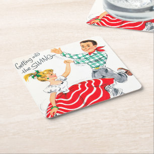Festive Christmas Dance couple party coaster