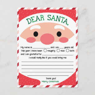 Festive Christmas dear Santa letter Holiday Postcard