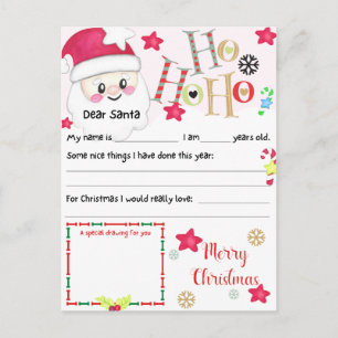 Festive Christmas dear Santa letter Holiday Postcard